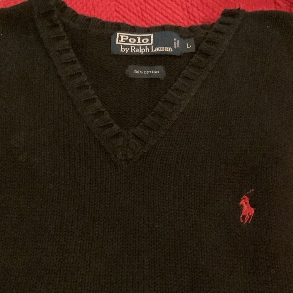 Polo by Ralph Lauren Black V-Neck Sweater Vest with Red Logo